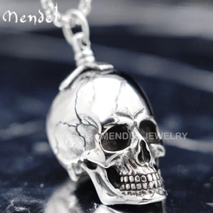 MENDEL Gothic Mens Biker Skull Pendant Necklace Men Stainless Steel Chain Silver - Picture 1 of 8