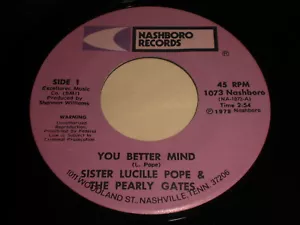 Sister Lucille Pope & The Pearly Gates: You Better Mind 45 - Black Gospel - Imagen 1 de 1