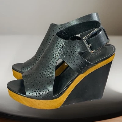 Michael Michael Kors Josephine Talla 7.5 Cuero Negro Cuña/Plataforma Bloque Foto 1 de 4