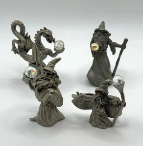 4 Vintage Spoontiques Pewter Figurines Sorcerer with Orb Wizard Dragon 624 - Picture 1 of 8
