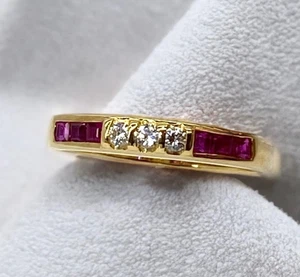 18ct Gold Ruby and Real Diamond Eternity Ring  2.9grams  Size P - Picture 1 of 5
