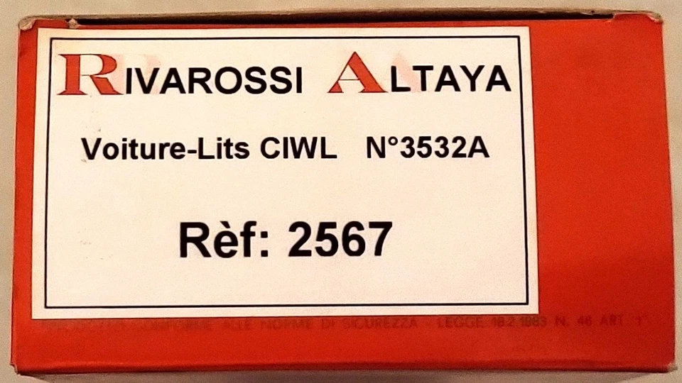 RIVAROSSI VOITURE LITS CIWL SNCF N° 3532A Réf: R2567 HO 1/87 Signal - Photo 1/1