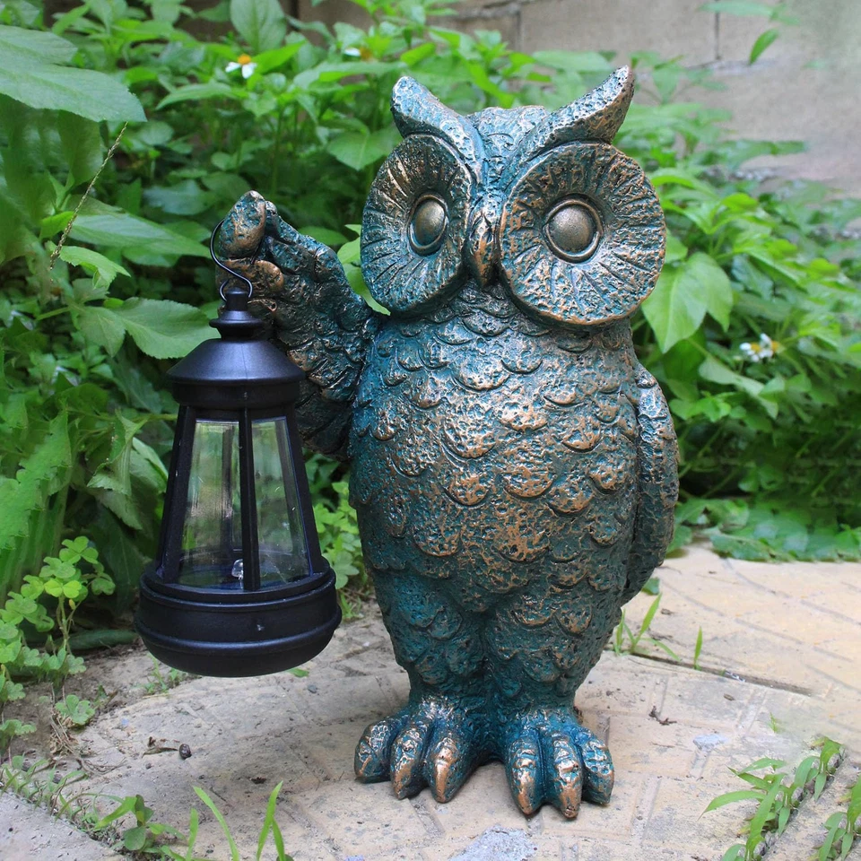 Garden Statues Outdoor, Owl Figurines Decorated with Solar Lights, Unique Christ - Image 1 of 4