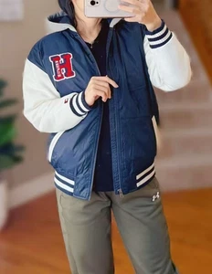Tommy Hilfiger Youth Hooded Varsity Jacket L 14/16 Insulated Water Resist Bomber - Picture 1 of 18