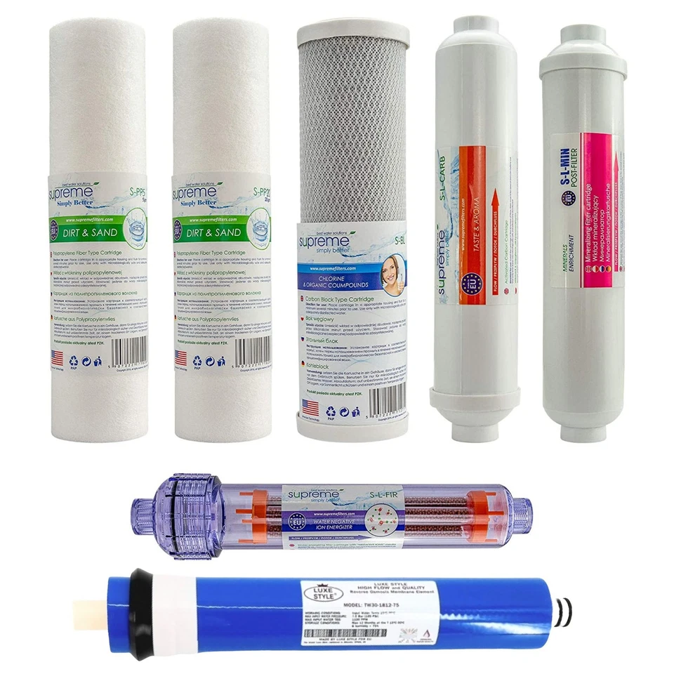 Kit filtro ricambio + membrana per impianto osmosi inversa Supreme - RO7 filtro acqua