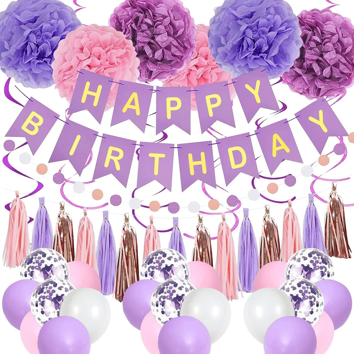 Purple Glitter Birthday Backdrop - 7x5 Ft Balloon Theme Photo Background For Parties