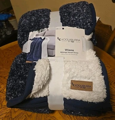 Koolaburra by UGG Wiona Mèlange Sherpa Throw Blanket NAVY 50" x 70" BRAND NEW  - Image 1 of 3