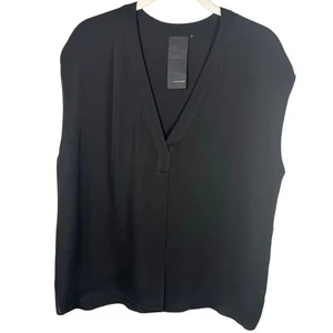 MELIERT 100 % Seide schwarz V-Ausschnitt Frontschlitz ärmellose Bluse Damen Large - Bild 1 von 8