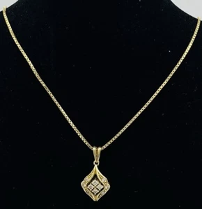 585/- 14KT Gelbgold Kette mit Anhänger, Diamanten, 50 cm lang, guter Zustand - Bild 1 von 2