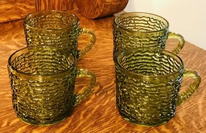 Vintage Anchor Hocking Soreno Avocado Green Tea Coffee Cups Set 4 MCM Retro - Picture 1 of 5