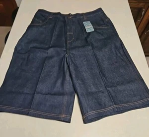 Vintage 90s NWT Rio Calypso Fit Dark Wash Baggy Jean Shorts Jorts Size 40 - Picture 1 of 7