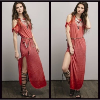 Nuevo con etiquetas Maxi Vestido Boho Relajado Free People Hombro Frío Aberturas Laterales Foto 1 de 4