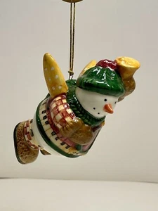 Hanging Snowman Angel Christmas Tree Ornament w/Musical Instruments Ceramic 4.5" - Picture 1 of 9
