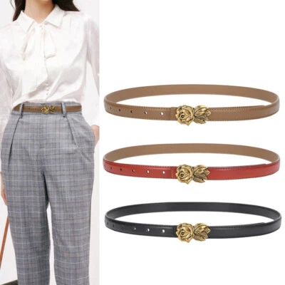 Women Real Leather Waist Belt Gold Flowers Buckle Dresses Casual Coats Waistband - Image 1 of 4