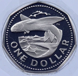 1974 BARBADOS Proof Dollar FLYING FISH Genuine Antique Vintage Coin i119066 - Picture 1 of 2