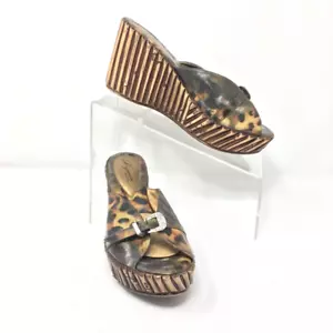 Dezaria Damen-Keilsandale Leopard Strass Schnalle Kunst-Bambo Größe 7 - Bild 1 von 7