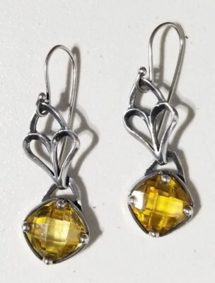 Retired Silpada W1221 Sterling Silver Heart Faceted Citrine Dangle Earrings - Image 1 of 4