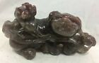 Great Orig. Vintage Red Rutilated Quartz Chinese Foo Dog w/Pups Sculpture 8 1/2"