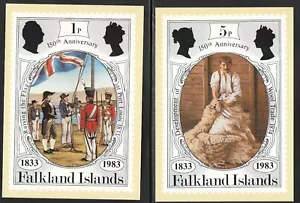 FALKLAND ISLANDS SET OF 11 STAMP CARDS 1983 SG 439-49;150 ANNIV.BRITISH ADMIN. - Picture 1 of 6