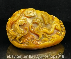 3" Chinese Natural Tianhuang Shoushan stone Carving Dragon Phoenix Seal Signet - Picture 1 of 8