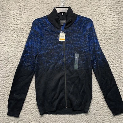Suéter INC Para Hombre S Pequeño Negro Azul Cremallera Completa Manga Larga Cárdigan Foto 1 de 4