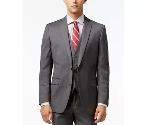 $695 Bar Iii Men Gray Slim-Fit 2 Piece Button Wool Suit Jacket Pants Blazer 42 L - Picture 1 of 11