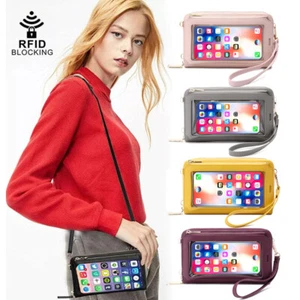 Womens Leather Phone Purse Touch Screen Crossbody Shoulder Bag Wristlet Wallet - Picture 1 of 33