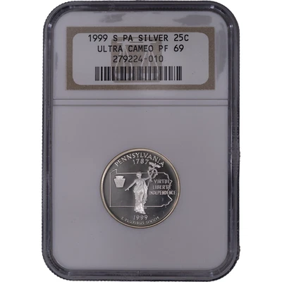 1999-S Silver Pennsylvania State Quarter - Proof ~ NGC PF 69 ULTRA CAMEO - Image 1 of 2