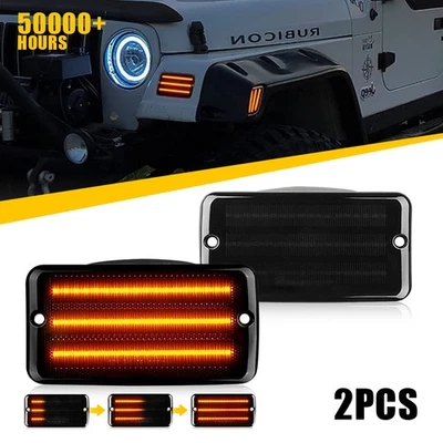 2x Apto para Jeep Wrangler TJ 1997-2006 Lámpara Ámbar Dinámica LED Luz Marcadora Lateral Foto 1 de 4