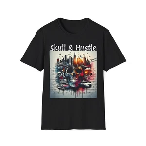 Urban Skull & Hustle Unisex Softstyle T-Shirt Spooky Graphic Tee Halloween - Picture 1 of 33