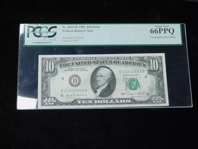 1981 $10 Federal Reserve Note - PCGS 66PPQ Offset Overprint Mint Error - Image 1 of 4