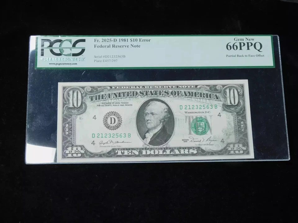 1981 $10 Federal Reserve Note - PCGS 66PPQ Offset Overprint Mint Error - Image 1 of 4