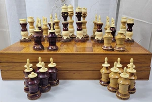 VTG Mexican Tarascan Hand Carved Wood & Bone? Chess Set Folding Wooden Board - Picture 1 of 20