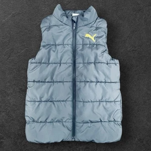 Puma Puffer Vest Yellow Logo Size Youth XSmall 5/6 Zip Pockets - Picture 1 of 6