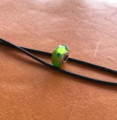 Pandora Charm Original Muranoglas grün mit Punkten 925er Silber - Bild 1 von 4