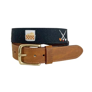 $50 NEW MadGolfer Black & Genuine Leather Belt Bourbon Golf Clubs Cart Green - Picture 1 of 5