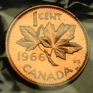 1966 1¢ uncirculated proof like coin in mint cellophane - fantastic, low mintage - Picture 1 of 2
