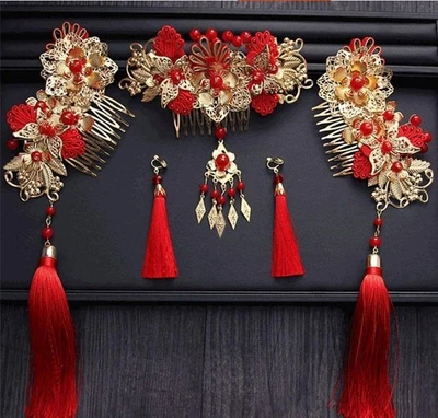 Estilo Chino Boda Novia Tocado Antiguo Disfraz Pelo Borla Tocado Traje Foto 1 de 4