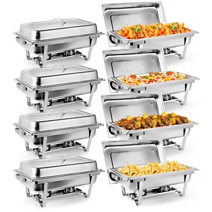 Chafing Dish Buffet Set 8 Qt Set of 8 Stainless Steel Chafers Food Warmer Trays - Picture 1 of 22