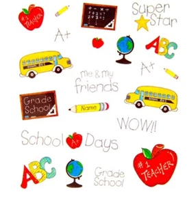 Elementary Grade School Themed Bus Apple Globe Scrapbook Craft Stickers - Picture 1 of 1