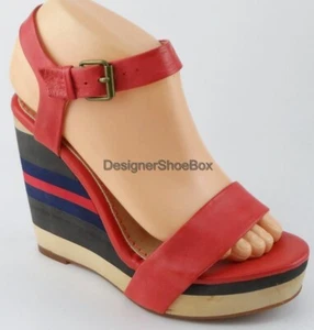 $130 SPLENDID KIKKA Punch Red Leather Designer Open Toe Platform Wedge Sandals 7 - Picture 1 of 4