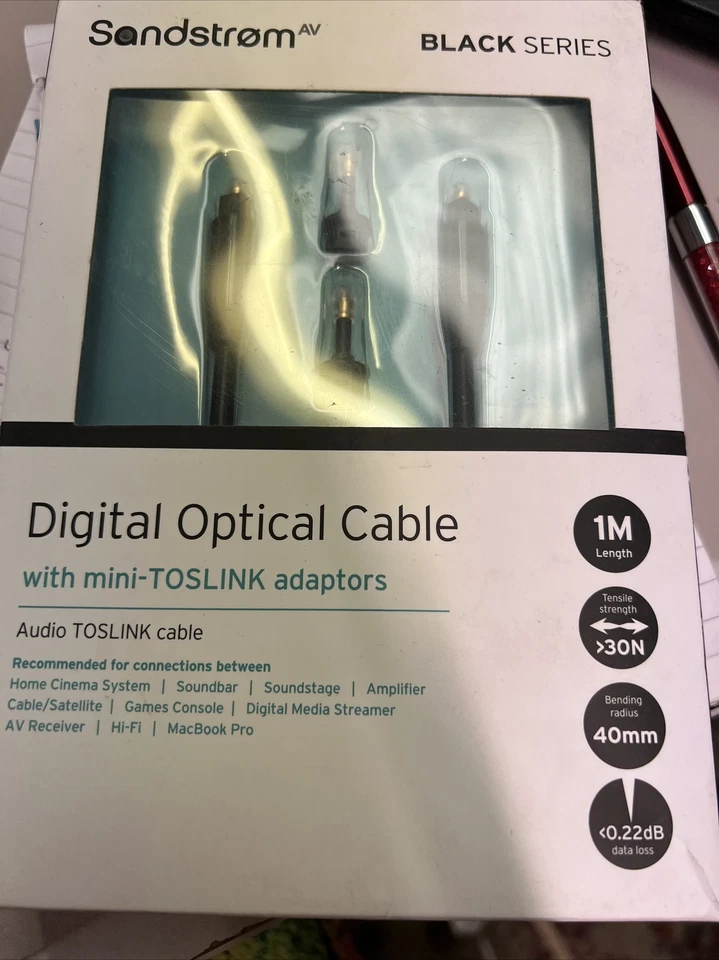 SANDSTROM AV BLACK SERIES S1OPT114X DIGITAL OPTICAL CABLE - 1M-  RRP=£34.99   - Image 1 of 1
