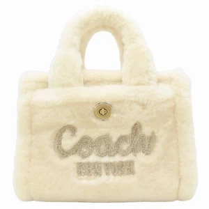 COACH Cargo Tote Bag 20 Shearling CZ101 Fur/ Leather Chalk /352439 - Picture 1 of 9