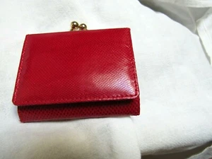 Vintage Saks 5th Avenue Red Leather Reptile Small Wallet Coin Bill Tri Fold - Picture 1 of 11