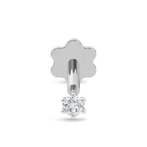 2.5MM Round Natural Diamond 14K White Gold Screw Back Nose Pin Piercing - Picture 1 of 13