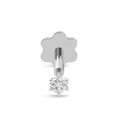 2.5MM Round Natural Diamond 14K White Gold Screw Back Nose Pin Piercing - Image 1 of 4