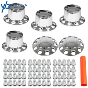 Chrome Hub Cover Semi Truck Wheel Kit Axle Cover 33mm Lug Front & Rear - Picture 1 of 8