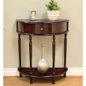 End Table Espresso Storage Living Room Half Round Table Moon Drawer Shelf Design - Picture 1 of 6