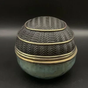 Candone Wharton Raku Pottery Basketweave & Glaze Vessel Bowl SIGNED with Lid - Picture 1 of 17