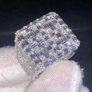3.50Ct Baguette Cut Real Moissanite Men's Engagement Ring 14K White Gold Plated - Picture 1 of 13